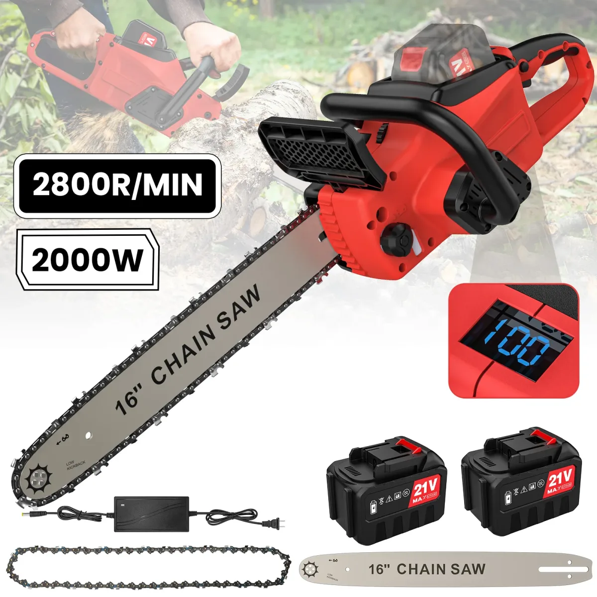 Tronçonneuse sans fil 40,5 cm, 2 batteries